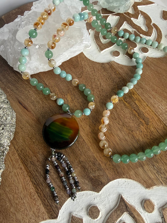 Japa Mala de 108 cuentas de Aventurina Verde, amazonita y Citrino