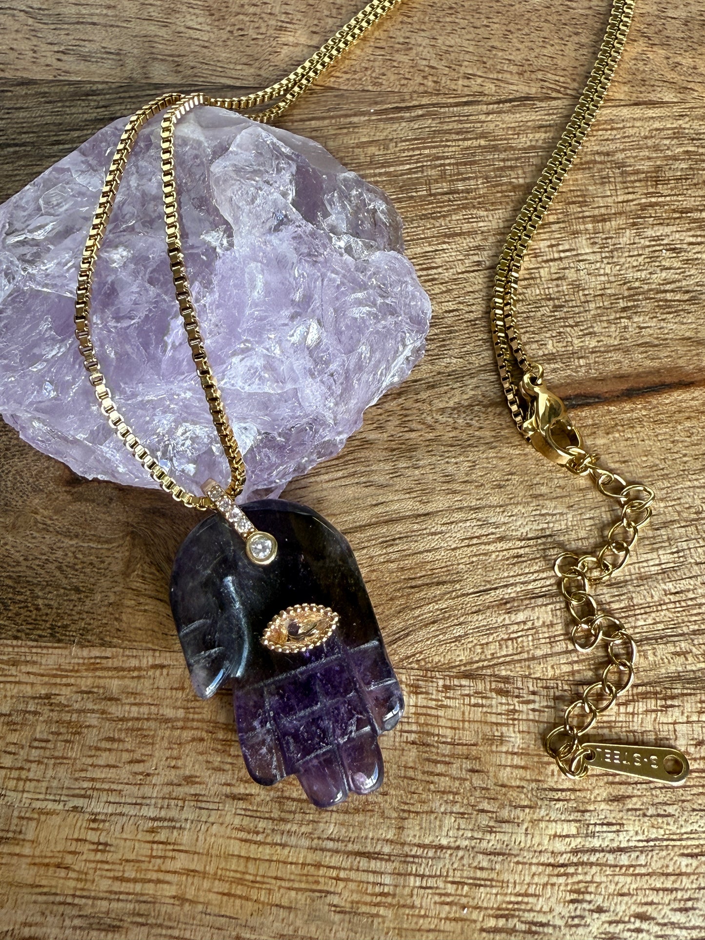 Amethyst Hamsa Hand Necklace