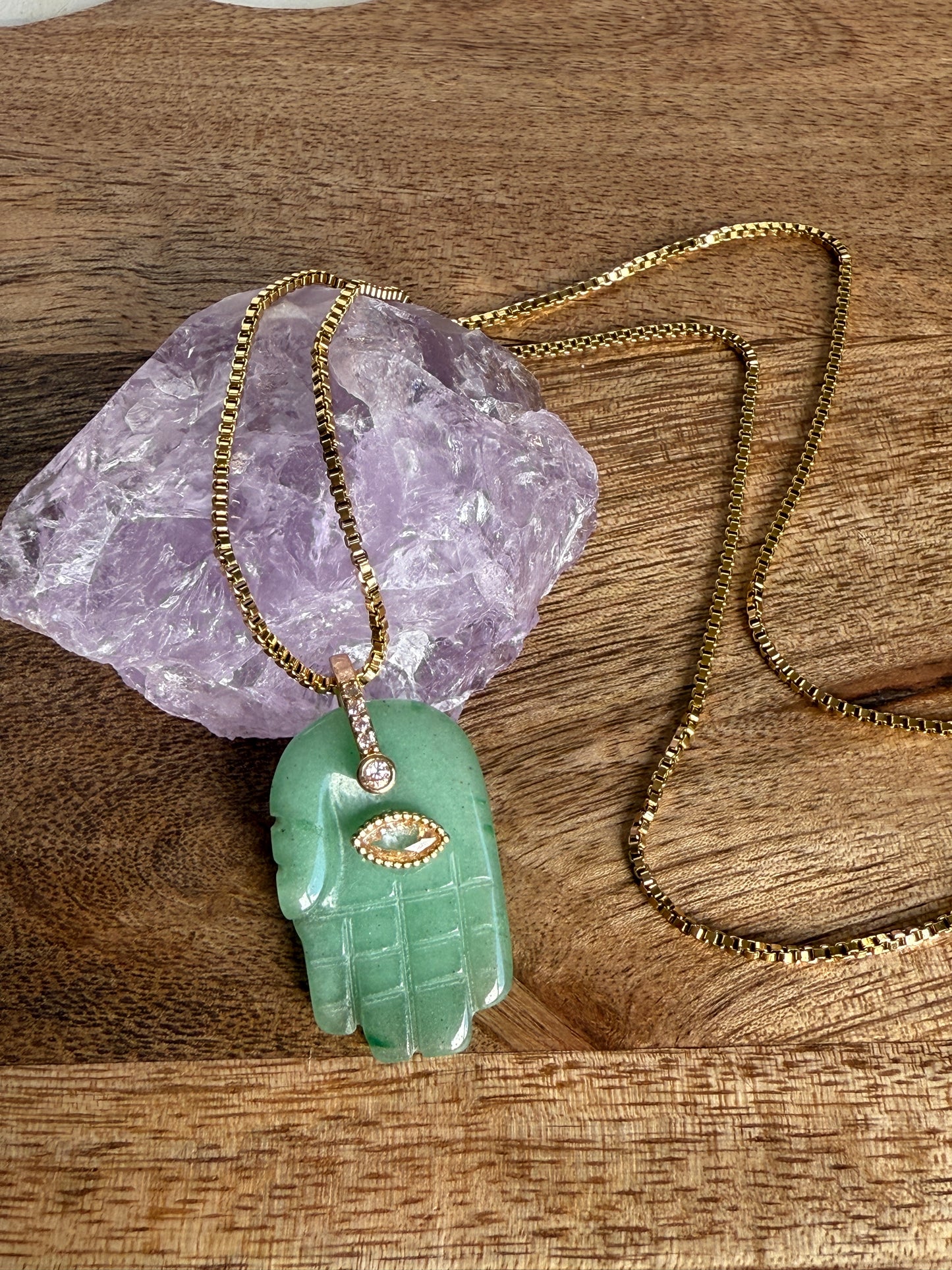 Green Aventurine Hamsa Hand Necklace