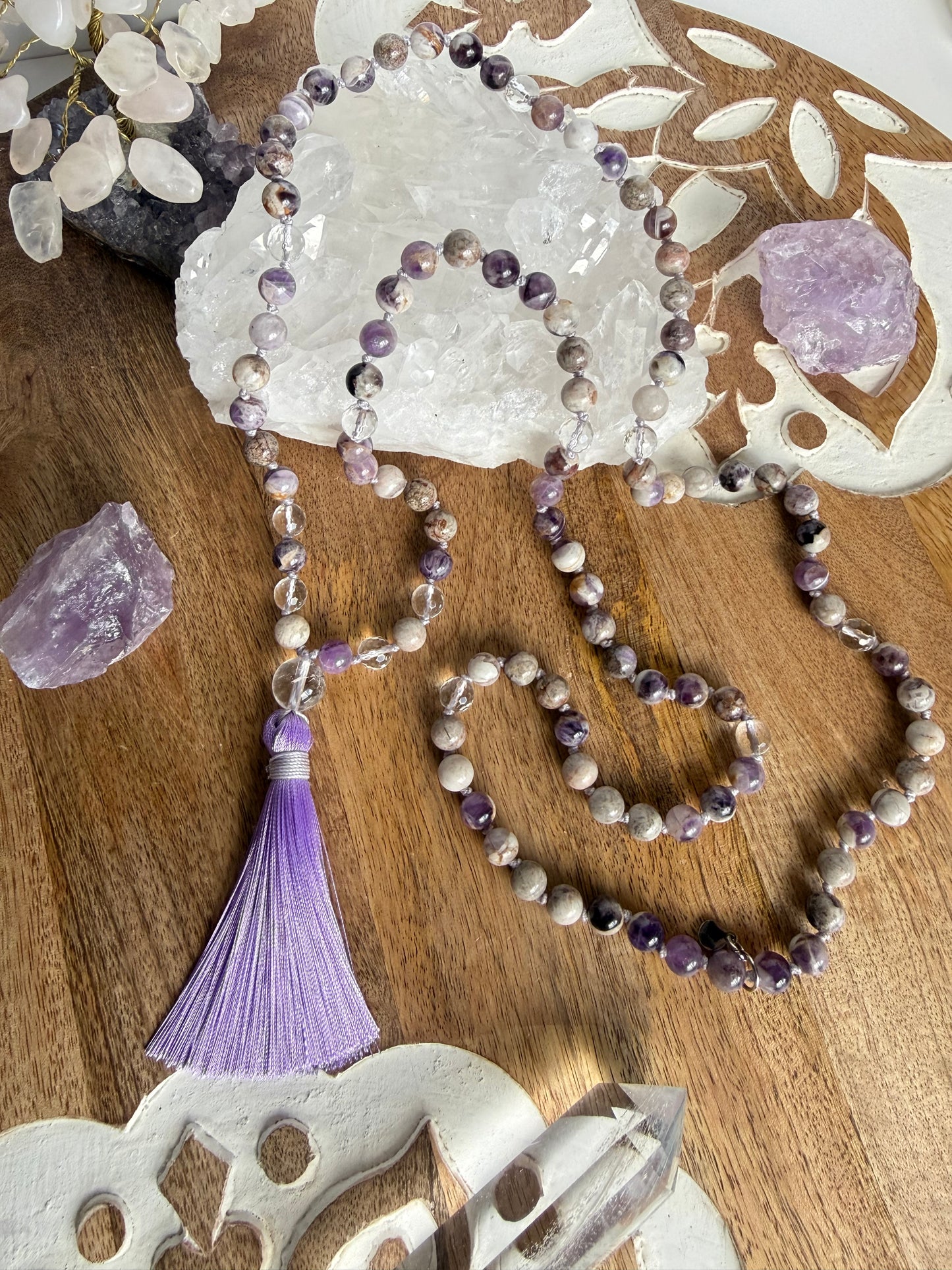 Japa Mala 108 cuentas de Amatista Chevron ( anudada )