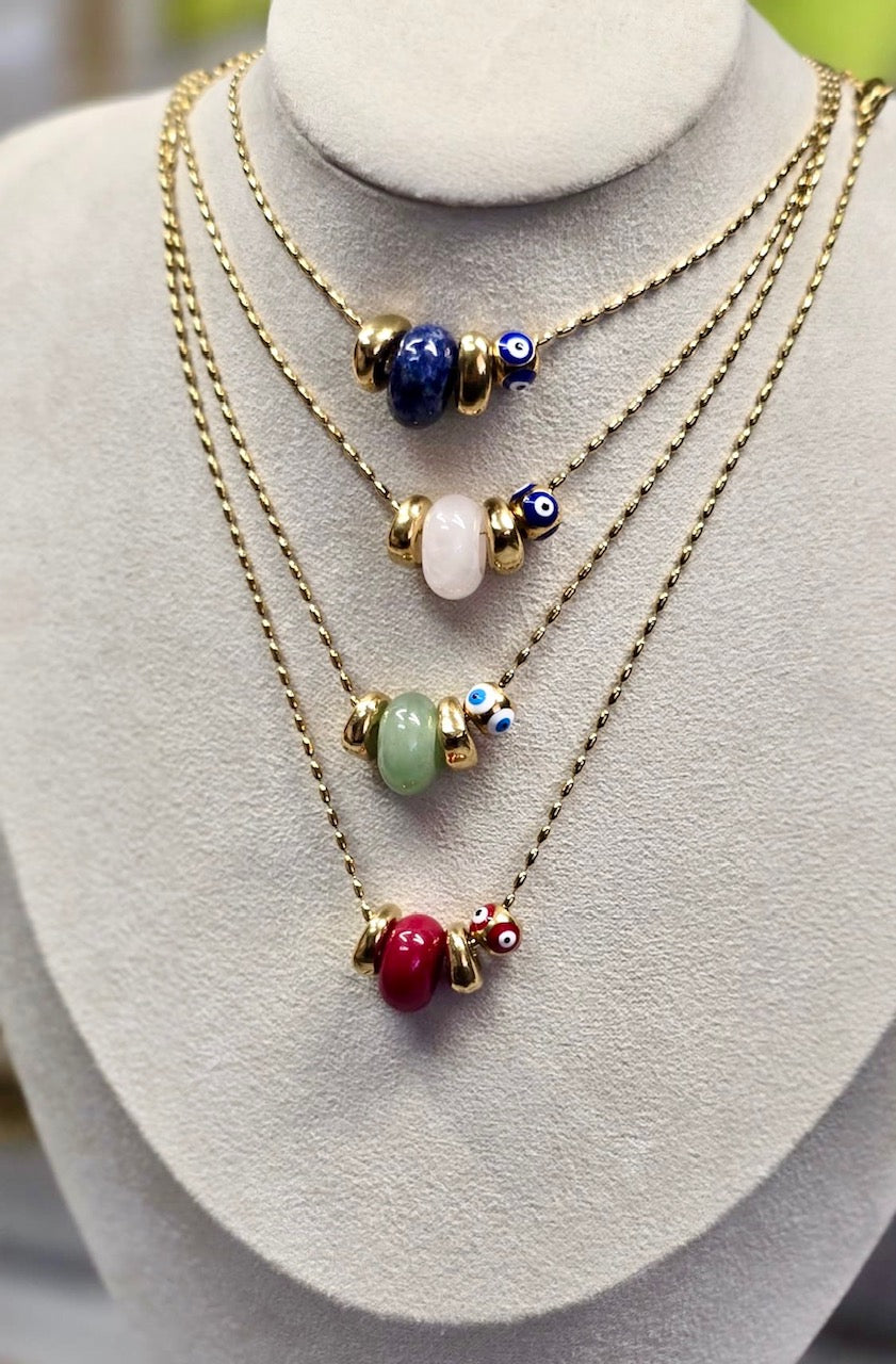 Gold-plated stainless steel chain and natural Gemstone rondelles