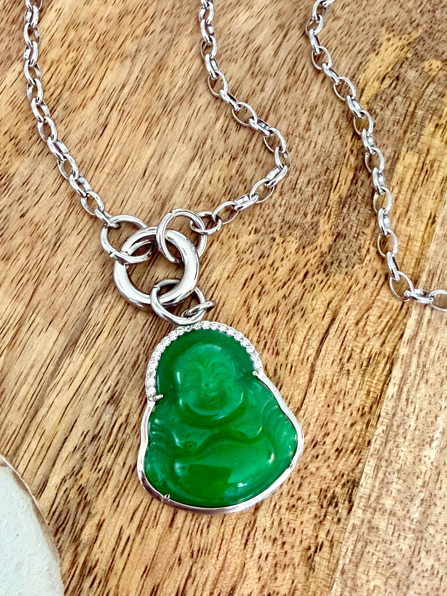 Collar de Acero Inoxidable con colgante de Budda de Jade y plata 925