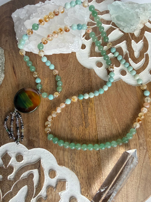Japa Mala de 108 cuentas de Aventurina Verde, amazonita y Citrino