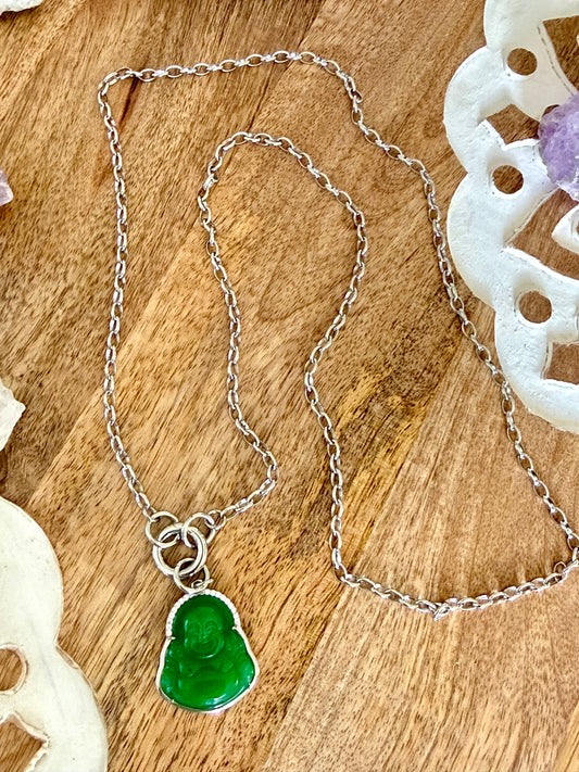Collar de Acero Inoxidable con colgante de Budda de Jade y plata 925