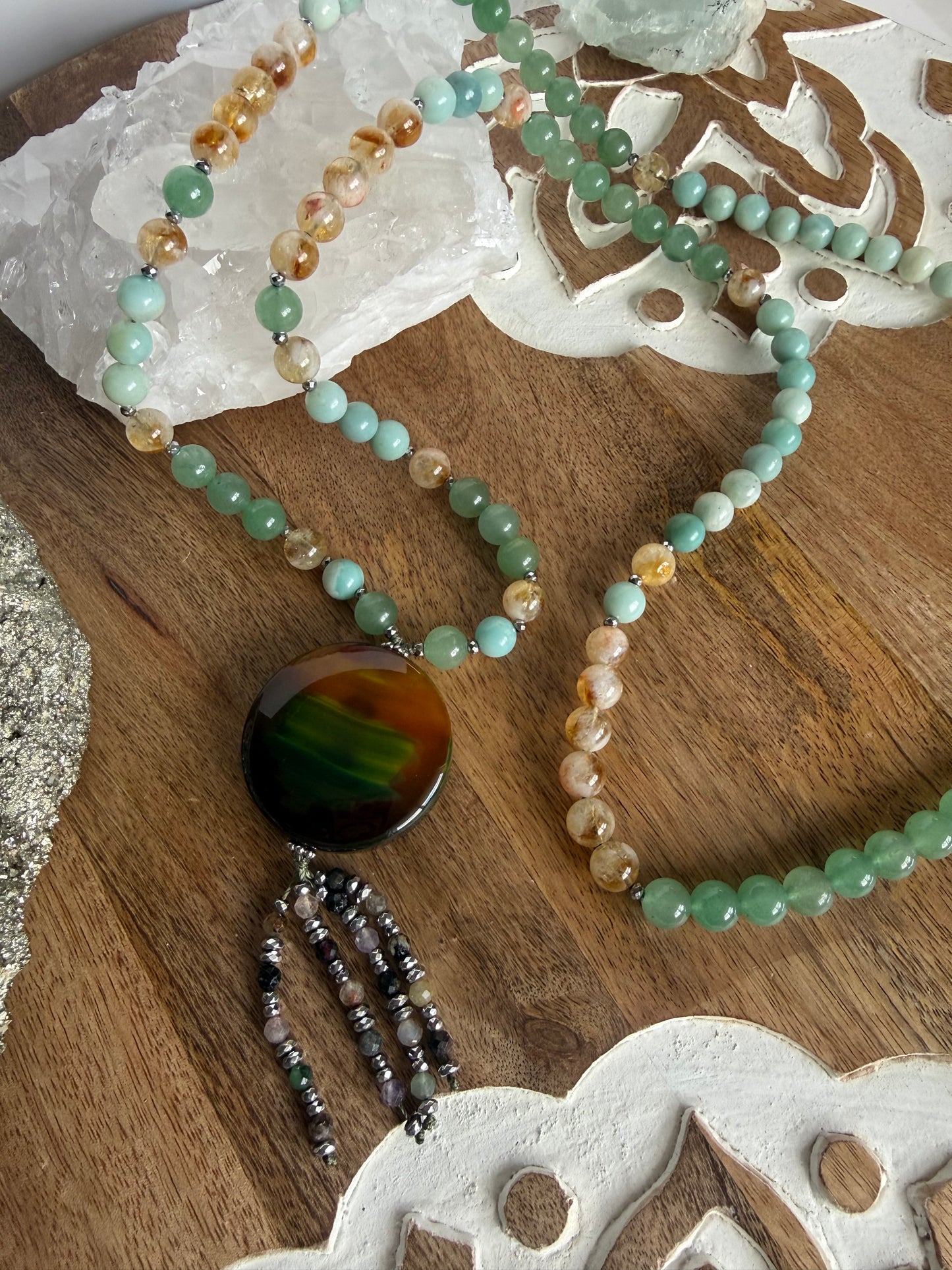 Japa Mala de 108 cuentas de Aventurina Verde, amazonita y Citrino