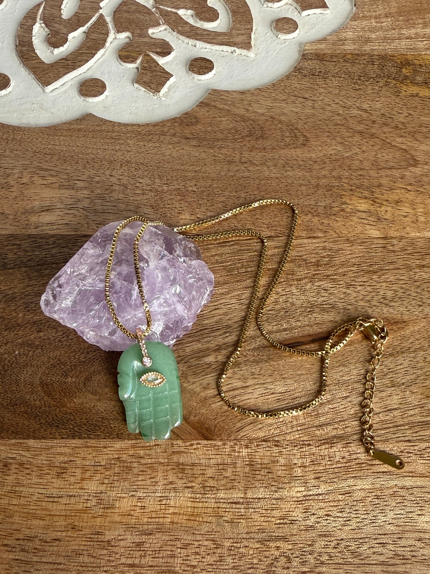 Green Aventurine Hamsa Hand Necklace