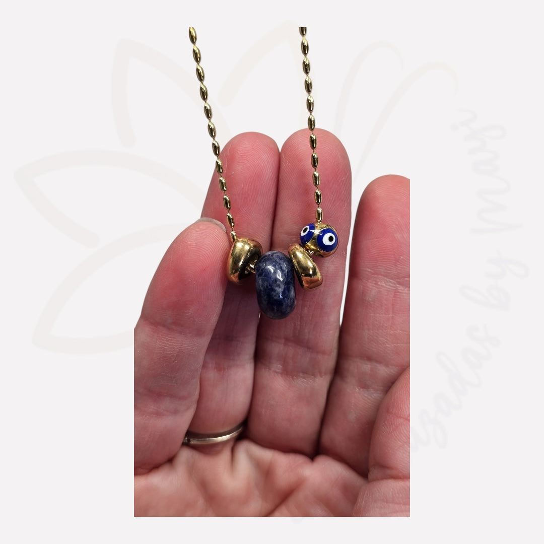 Gold-plated stainless steel chain and natural Gemstone rondelles